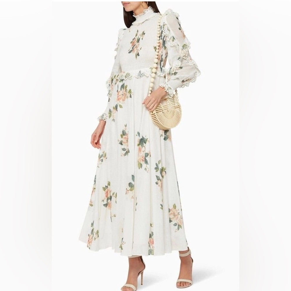 Zimmermann White Floral Long Sleeve Dress